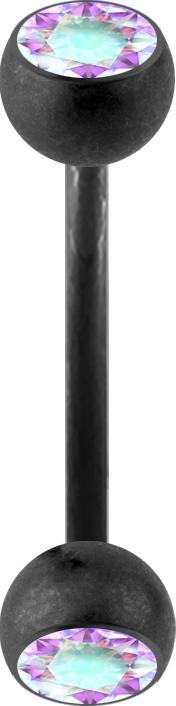 Produktbild Star Piercing Micro Banane schwarz matt mit zwei Kristallkugeln multicolor (ohne Messing, Chirurgenstahl 316L)