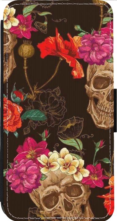 Produktbild PhoneLook Hülle Wallet schwarz Skulls and flowers (Apple iPhone 14 Pro Max)