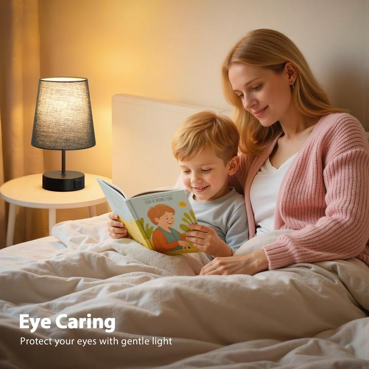 Produktbild Alopini Bedside Lamp Touch Dimmable, USB A+C Charging Function, Table Lamp with Lampshade (E27)