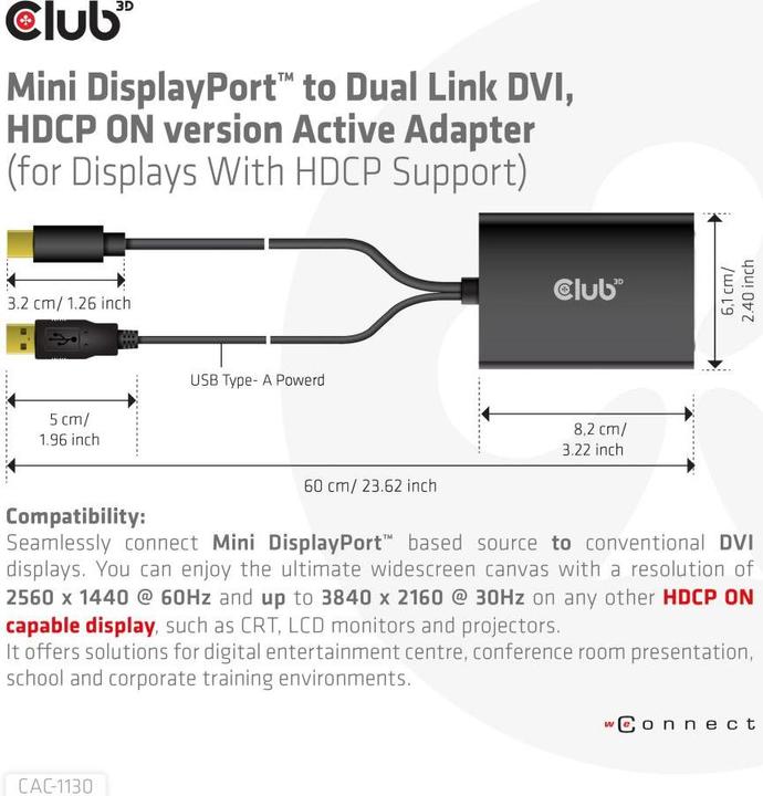 Produktbild Club 3D CAC-1130 (USB-A, Mini DP, 6.10 cm)