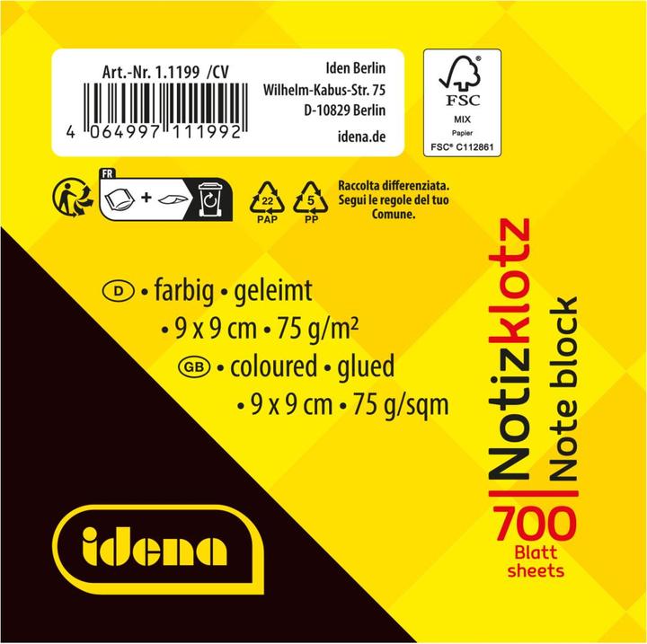 Actual product image Idena Notepad glued coloured 9x9cm 700 sheets (90 x 90 mm)