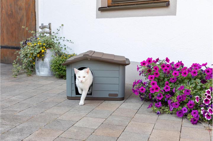 Immagine prodotto Kerbl 81341 Casetta per gatti Paola Eco, aspetto mediterraneo, plastica riciclata, grigio-verde-marrone (Gatto)