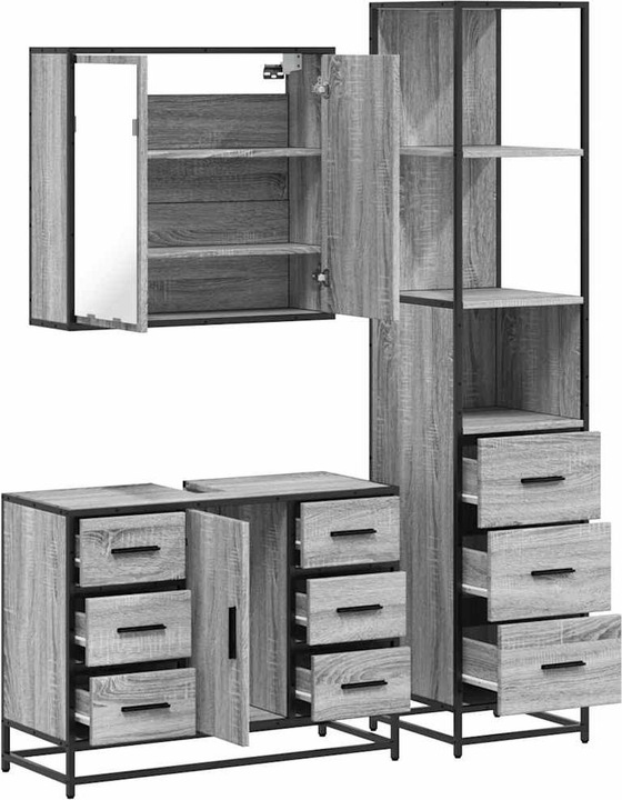 Produktbild VidaXL 3-tlg. Badmöbel-Set Grau Sonoma Holzwerkstoff Badezimmermöbel-Set