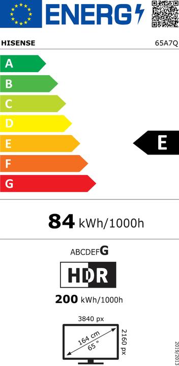 Etichetta energetica Hisense TV 65A7Q (65", QLED, 4K)