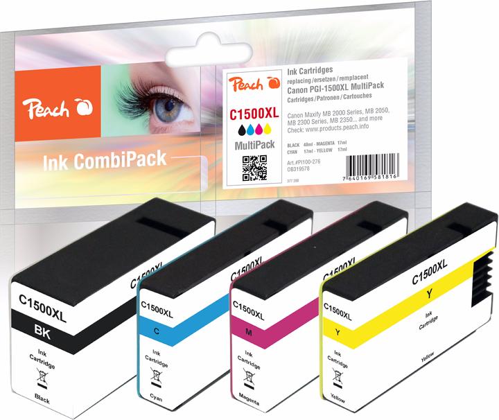 Image du produit Peach Cartouches d'encre Spar Pack compatibles avec Canon PGI-1500 XL (CMJN)