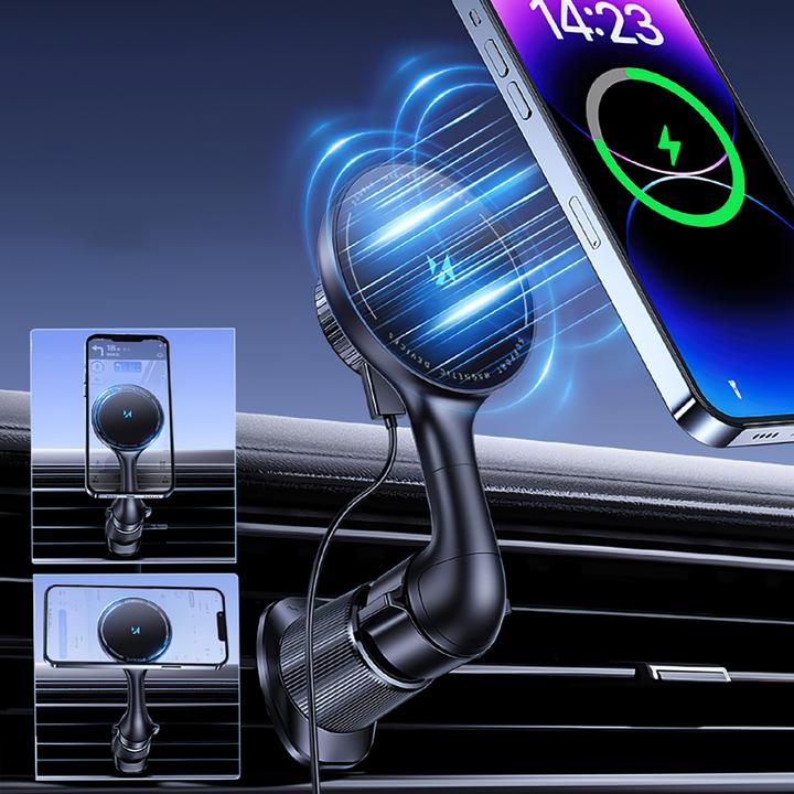 Actual product image Wozinsky WCT5-6S4Y Car Holder with Qi/MagSafe 15W Inductive Charger for Air Vent - Black
