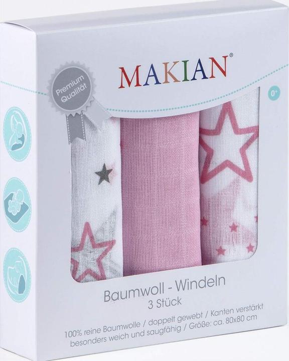 Actual product image Makian Gauze cloth set of 3 80 x 80 cm Pink and white stars (80 cm, 80 cm)