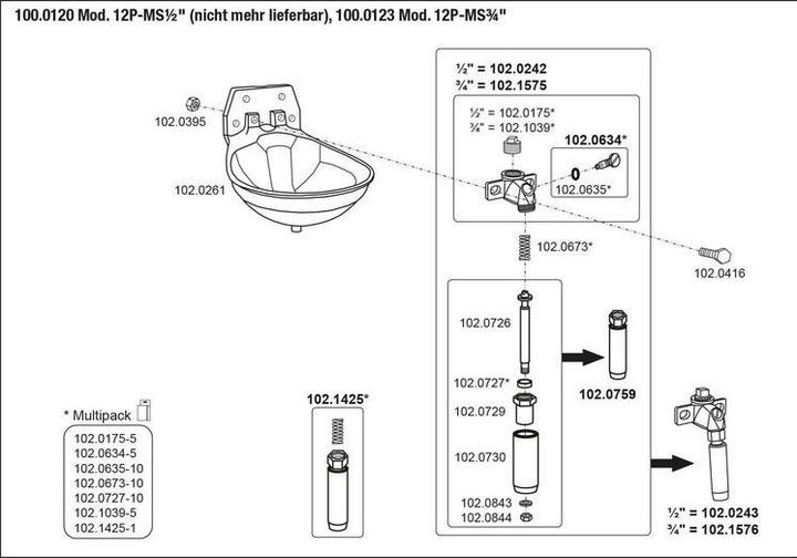 Image du produit Suevia Drinkbak (Kunststof / 1/2 Messing) - Model 12 P