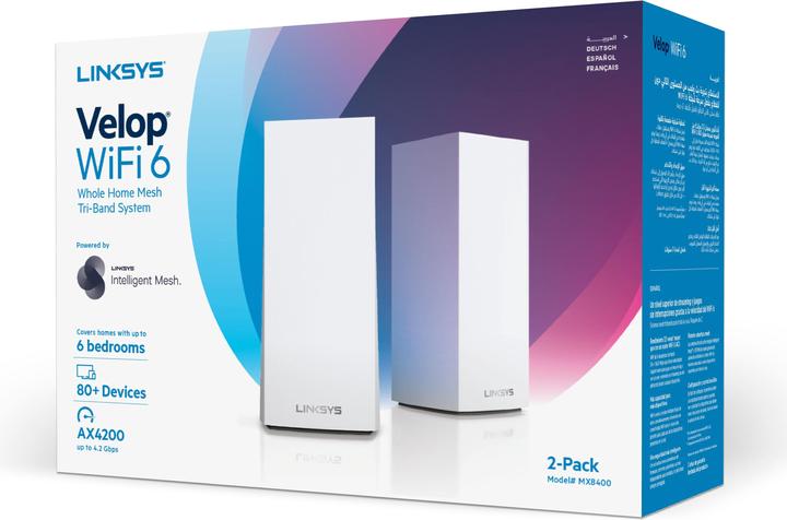 Produktbild Linksys Velop WiFi 6 AX4200 Mesh-WLAN Tri-Band-System 2er-Pack (MX8400)