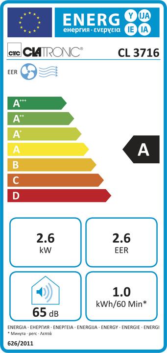 Energie-Label Clatronic Klimagerät CL (23 m², 9000 BTU/h)