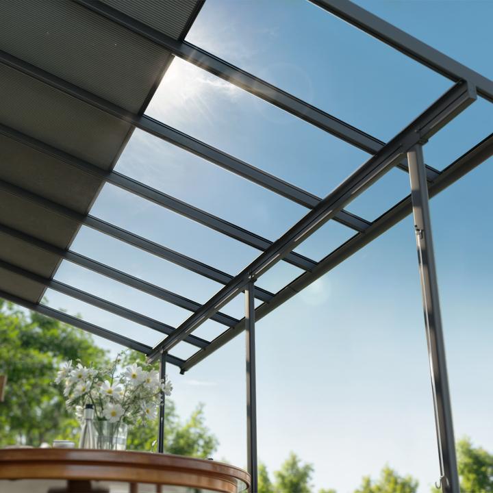 Actual product image Palram CANOPIA | Sierra Cabrio 10X34 / 3X10.4 Patio Cover Dark Grey Structure | Opaque Grey Panels