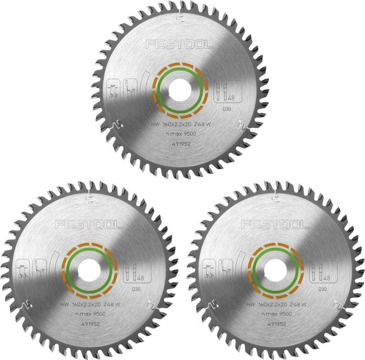 Produktbild Festool Feinzahn Kreissägeblatt HW 160 x 20 x 2,2 mm W48 160 mm 48 Zähne ( 3 x 491952 )