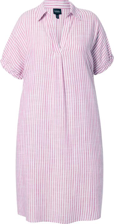 Actual product image Ulla Popken Coastal Striped Short Sleeve Collared Linen Blend Dress (50, 52)