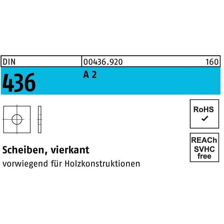 Zubehör Befestigungstechnik, Unterlegscheibe DIN 436 vierkant 11 x 30 x 3 A 2