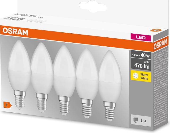 Actual product image Osram Classic B (E14, 4.90 W, 470 lm, 5 x, F)