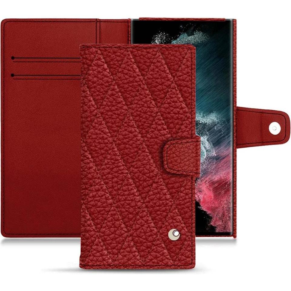 Noreve Lederschutzhülle Wallet (Samsung Galaxy S22 Ultra), Smartphone Hülle, Rot