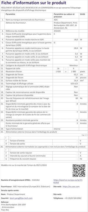 Productafbeelding AOC 25G42E (1920 x 1080 Pixels, 24.50")