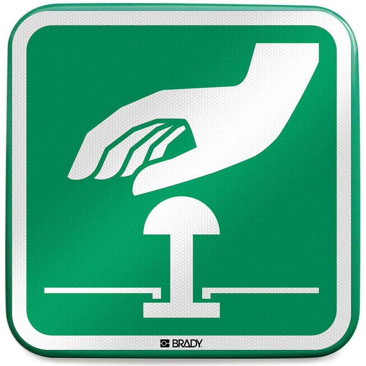 Brady, Etiketten, E/E020//RFLBD-400X400-1, ISO Sicherheitsschild - Notaus-Schalter, Aluminium laminiert mit re