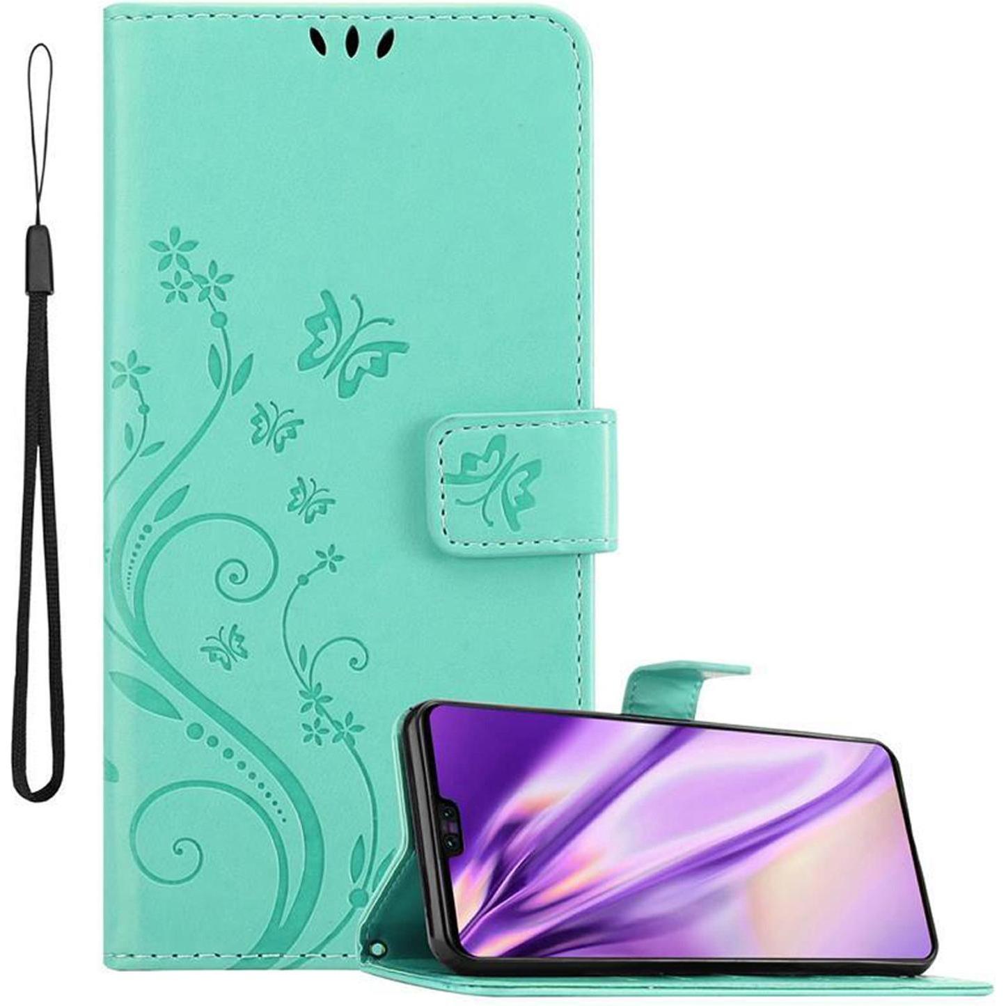 Cadorabo Flower Book Cover (Huawei Mate 30), Smartphone Hülle, Türkis