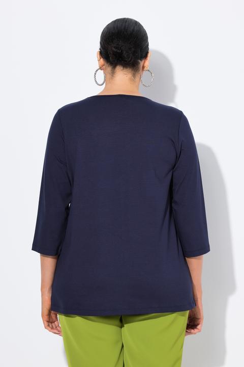 Produktbild Ulla Popken Shirt, Metallic-Schriftdruck, V-Ausschnitt, 3/4-Arm (50, 52)