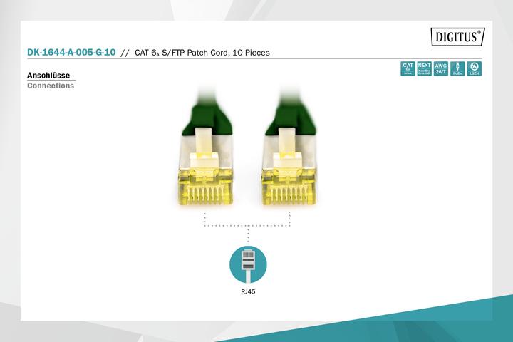 Actual product image Digitus CAT 6A S/FTP patch cord, 10 pieces (S/FTP, CAT6a, 0.50 m)