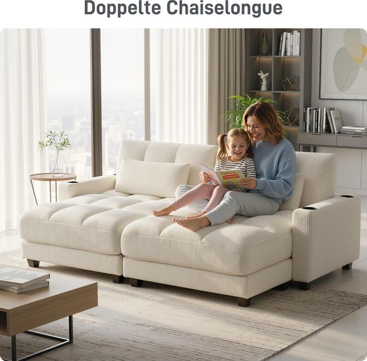 Produktbild Homcom Schlafsofa Polyester, Mehrschichtenplatte Cremeweiss (Recamiere)