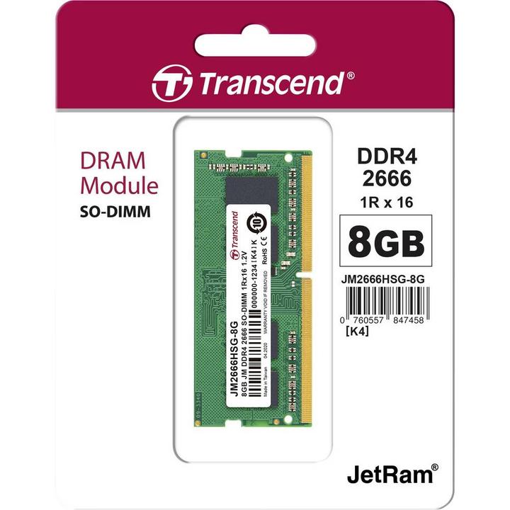 Actual product image Transcend JetRAM DDR4 (1 x 8GB, 2666 MHz, DDR4-RAM, SO-DIMM)