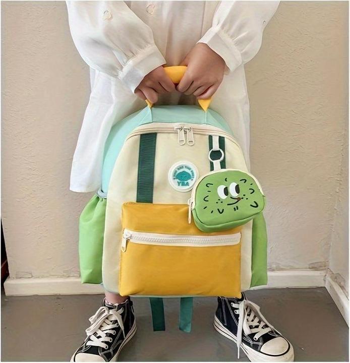 Actual product image Only-Bags.Store Cute fashion colour clashing knapsack with zipper and adjustable straps, pendant decor