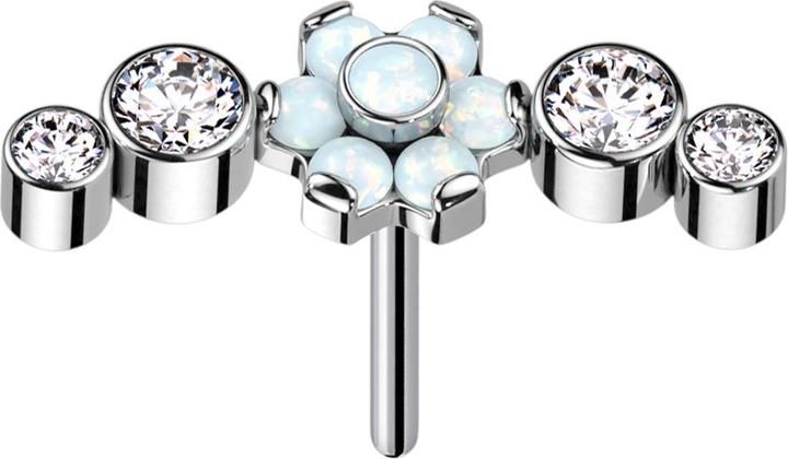 Actual product image Star Piercing Threadless silver flower opals white set with four crystals (without brass, Titanium)