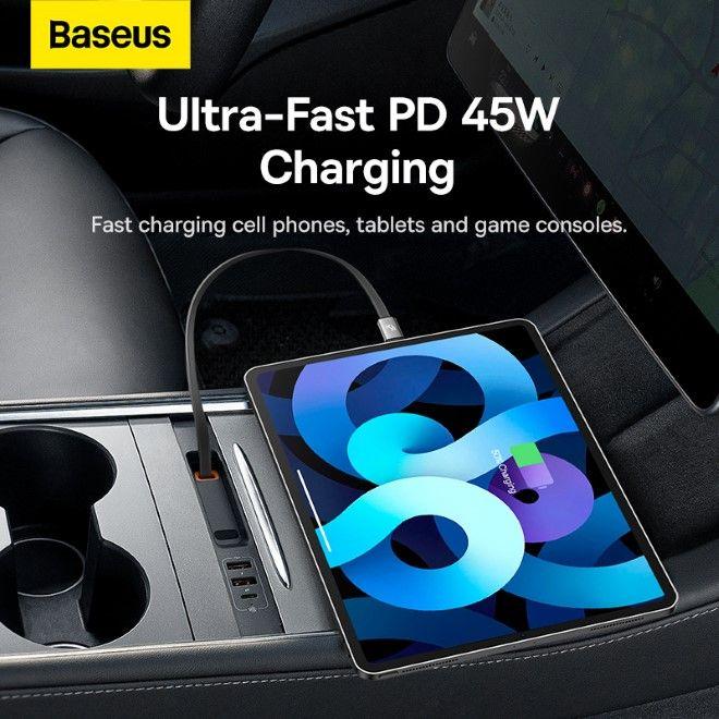 Produktbild Baseus T-Space Series USB-HUB für Tesla Model 3 / Y mit integriertem 45-W-USB-C-Kabel – Schwarz