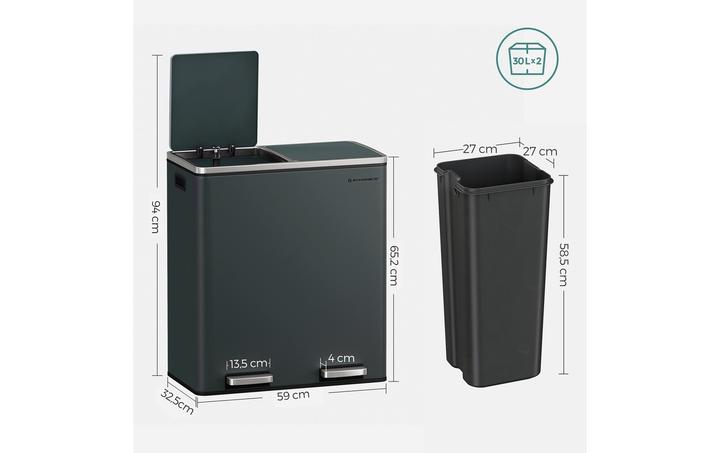 Produktbild Songmics Abfalleimer 60 l, Grau (60 l)