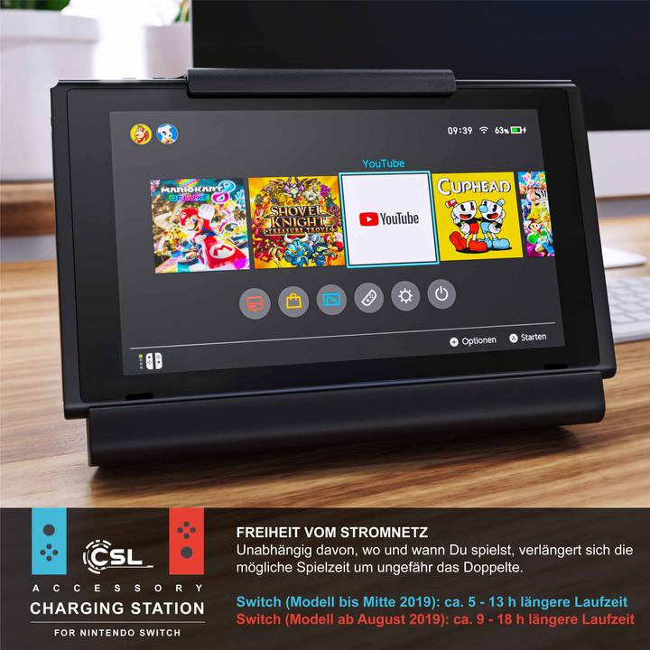 Image du produit CSL Boîtier de batterie Nintendo Switch 10000mAh, powerbank pour manette avec grips Joy-Con, chargeur (Switch)