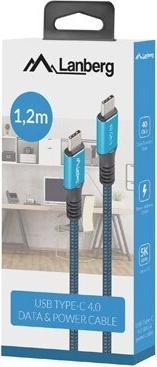 Actual product image Lanberg CA-CMCM-45CU-0012-BK USB cable USB4 Gen USB C Black, Blue (1.20 m, USB 4.0, 100 W)