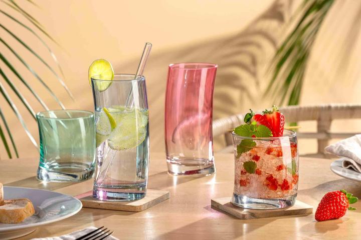 Leonardo Swing 70702 Lot De 12 Verres à Eau, à Jus, Lavables Au Lave- Vaisselle, De Forme Incurvée, Gris/bleu, 250 Ml