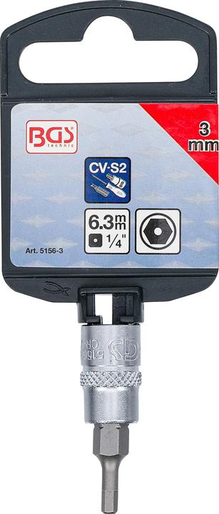Image du produit BGS Douille à embouts Empreinte carré femelle 6,3 mm (1/4") six pans femelle avec alésage 3 mm (Clé Allen)