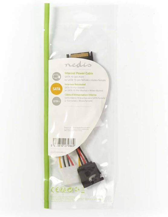 Image du produit Nedis Câble d'alimentation interne SATA 15 broches mâle Molex femelle/SATA 15 broches femelle Plaqué or