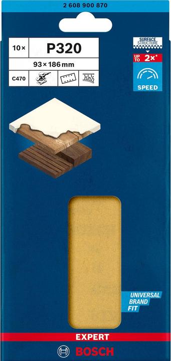 Actual product image Bosch Professional Zubehör EXPERT C470 Sandpaper with 8 holes for orbital sander, 93 x 186 mm, G 320, 10 pcs. (320)