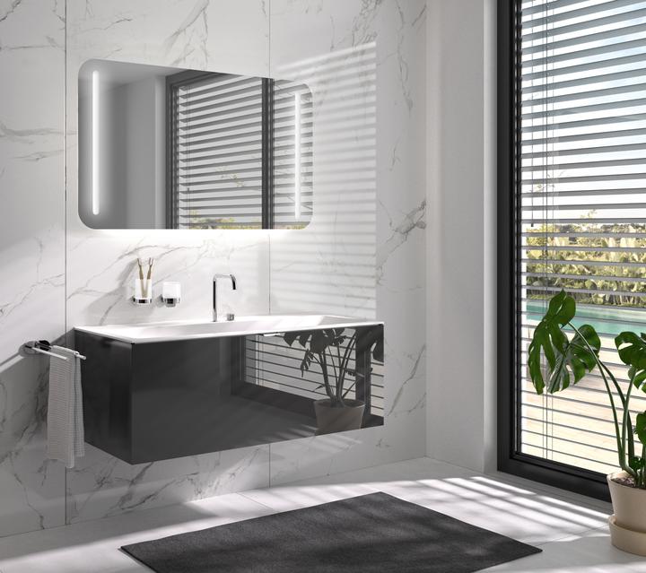 Actual product image Emco MI 270 Miroirs lumineux Miroirs lumineux MI avec coins arrondis et 2 bandes lumineuses à gauche et à (89 x 14 cm)