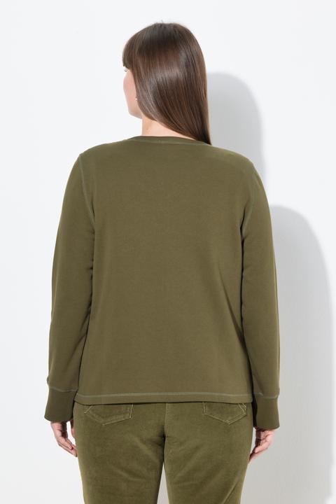 Image du produit Ulla Popken Veste en molleton de coton bio, encolure en V et manches longues (42, 44)