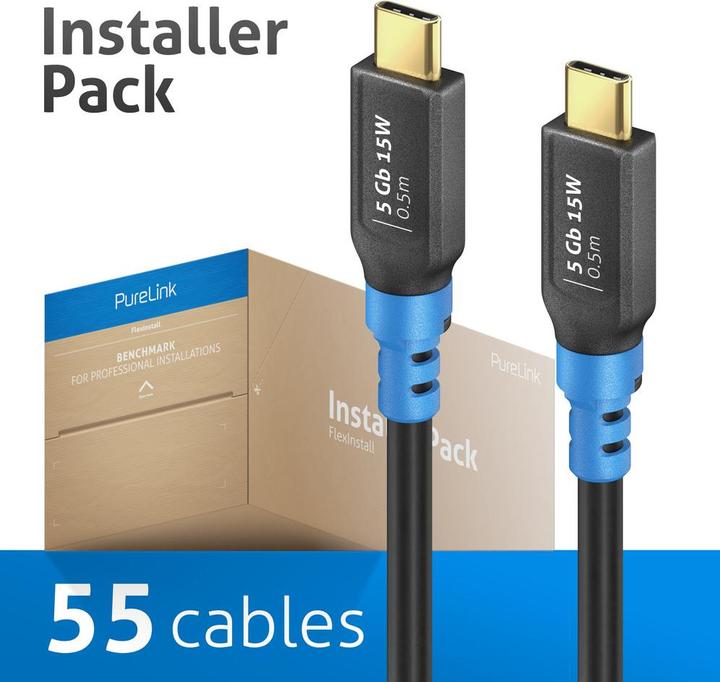 Produktbild Purelink FlexInstall USB-C auf USB-C Kabel USB4 Gen2x2 20Gbps 100W 0.50m - Installer Pack 60 stk. (0.50 m, 100 W)