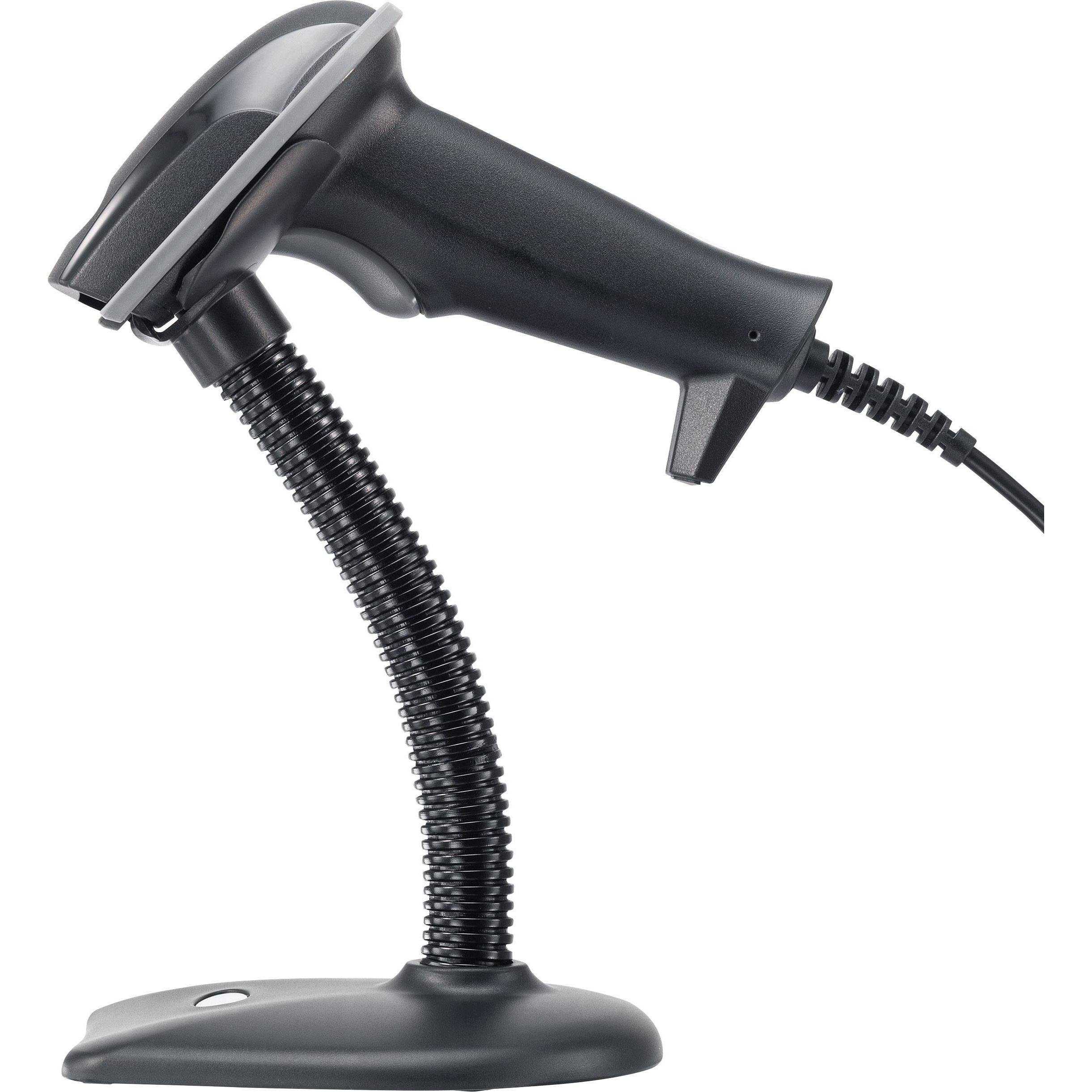 Renkforce Scanner laser per codici a barre 1D, kit USB, con supporto (Codici a barre 1D), Lettore codice a barre, Nero