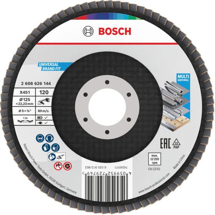 Immagine prodotto Bosch Professional Zubehör Bosch Blau Zubehör 2608626144 Fächerscheibe X451 Multi Material ø125 mm Körnung 120 Winkelausführung (120)