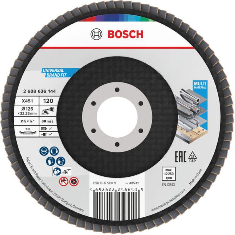Bosch Professional Zubehör, Abrasivi, Bosch Blau Zubehör 2608626144 Fächerscheibe X451 Multi Material ø125 mm Körnung 120 Winkelausführung (120)