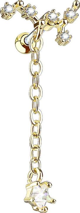 Image du produit Star Piercing Micro Barbell 14k vergoldet Weinrebe mit Anhänger (Laiton, Acier chirurgical 316L)