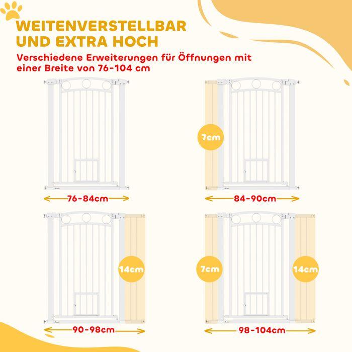 Actual product image Swisshandel24 Türschutzgitter Hund, 76-104 cm Absperrgitter ohne Bohren, mit Katzentüre, Treppengitter, weiss