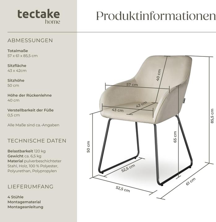 Actual product image tectake Dining chair Jeane, velvet look, cantilever frame