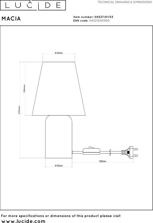 Produktbild Lucide MACIA - Tafellamp - 1xE14 - Groen (E14)