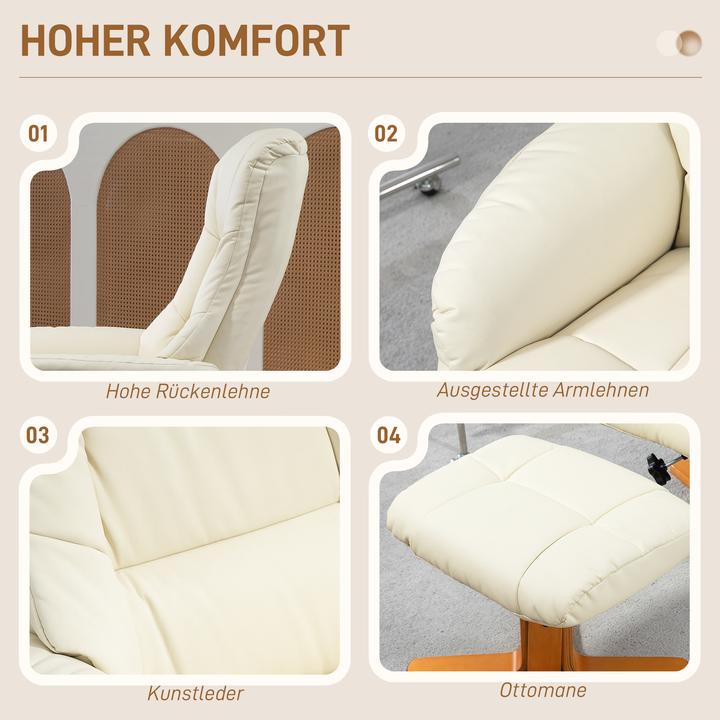 Actual product image Homcom Relaxsessel mit Hocker Kunstleder, Holz Cremeweiss
