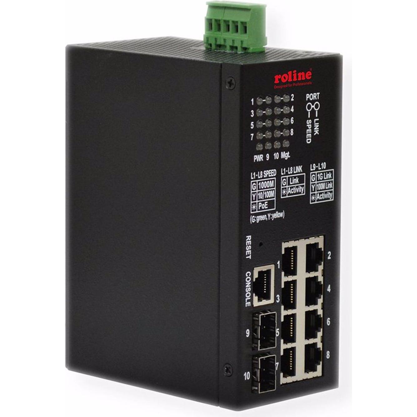 Roline Industrial 10x Gigabit Ethernet Switch (10 Ports), Netzwerk Switch, Schwarz