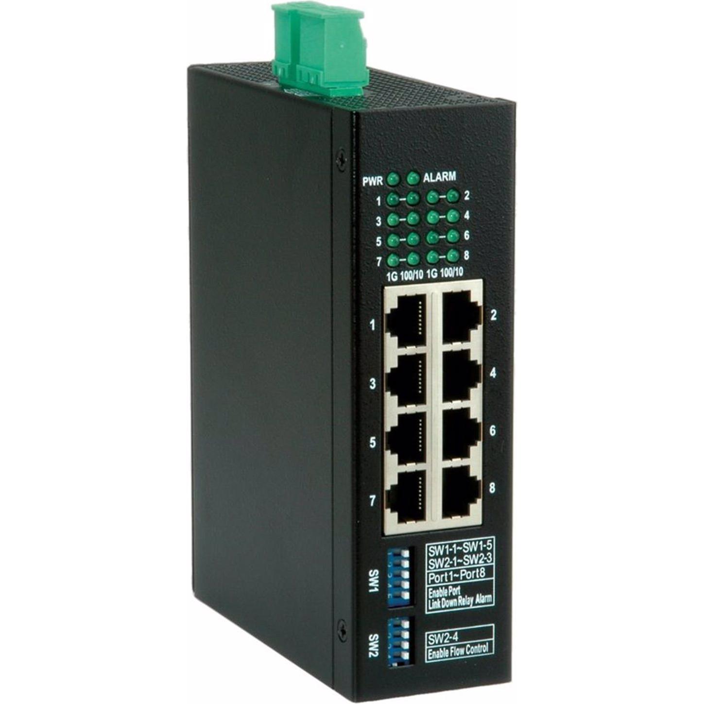 Roline Gigabit Ind.Switch (8 Ports), Netzwerk Switch, Schwarz